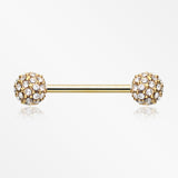 A Pair of Golden Sparkle Multi-Gem Paved Nipple Barbell Ring-Clear