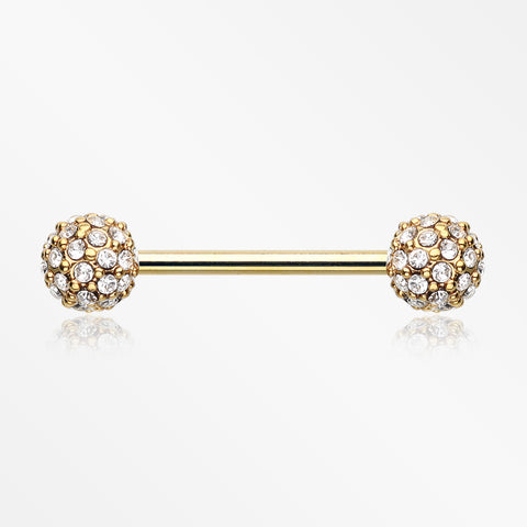 A Pair of Golden Sparkle Multi-Gem Paved Nipple Barbell Ring-Clear