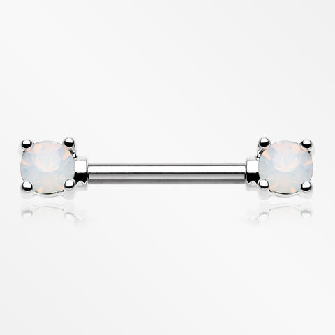 A Pair of Opalite Gem Prong Nipple Barbell-White