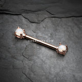 A Pair of Rose Gold Opalite Gem Prong Nipple Barbell-White
