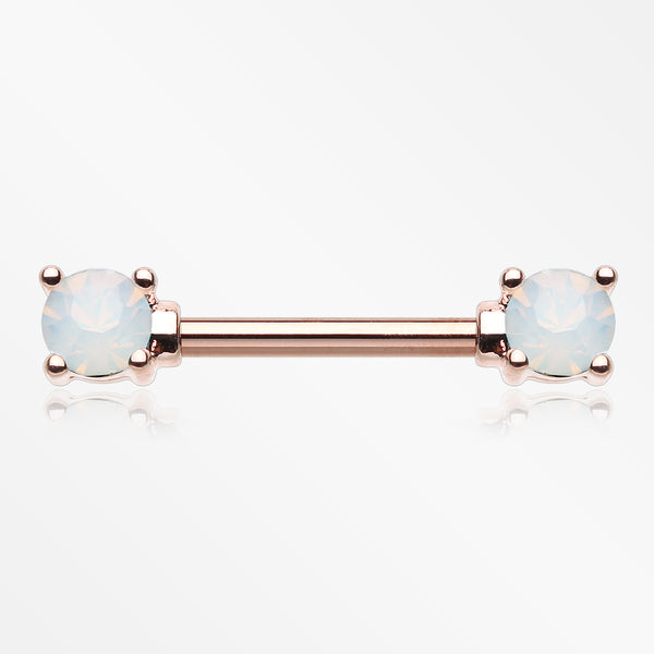 A Pair of Rose Gold Opalite Gem Prong Nipple Barbell-White