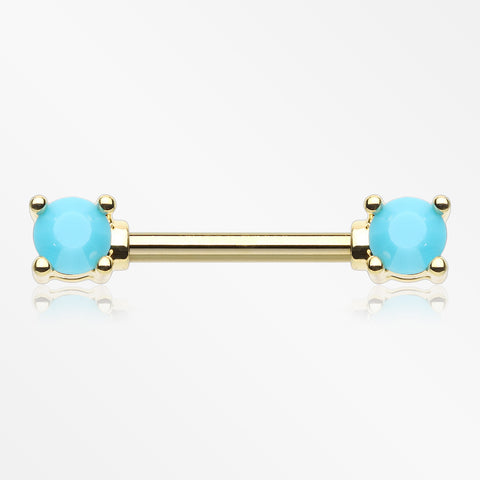 A Pair of Golden Turquoise Bead Prong Nipple Barbell-Turquoise