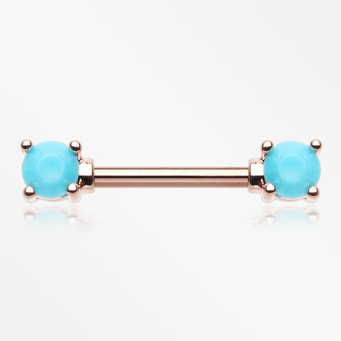 A Pair of Rose Gold Turquoise Bead Prong Nipple Barbell-Turquoise