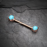 A Pair of Rose Gold Turquoise Bead Prong Nipple Barbell-Turquoise