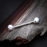 A Pair of Iridescent Revo Double Prong Gem Nipple Barbell