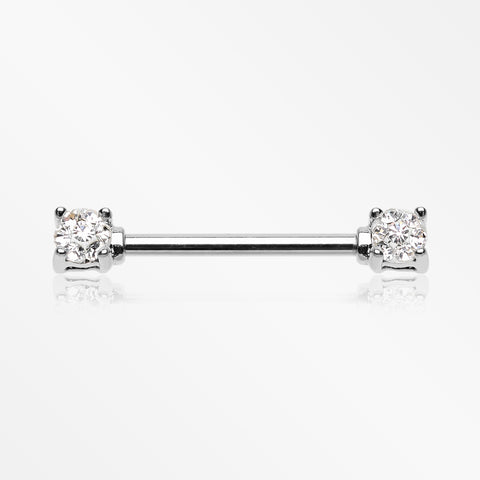 A Pair of Sprinkle Dot Multi-Gem Sparkle Prong Set Nipple Barbell-Clear
