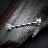 A Pair of Motley Sprinkle Dot Multi-Gem Sparkle Prong Set Nipple Barbell-Candy