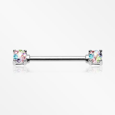A Pair of Motley Sprinkle Dot Multi-Gem Sparkle Prong Set Nipple Barbell-Candy