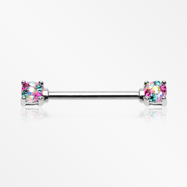 A Pair of Motley Sprinkle Dot Multi-Gem Sparkle Prong Set Nipple Barbell-Miami