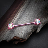 A Pair of Colorline Motley Multi-Gem Sprinkle Sparkle Prong Set Nipple Barbell-Pink/Candy