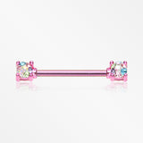 A Pair of Colorline Motley Multi-Gem Sprinkle Sparkle Prong Set Nipple Barbell-Pink/Candy