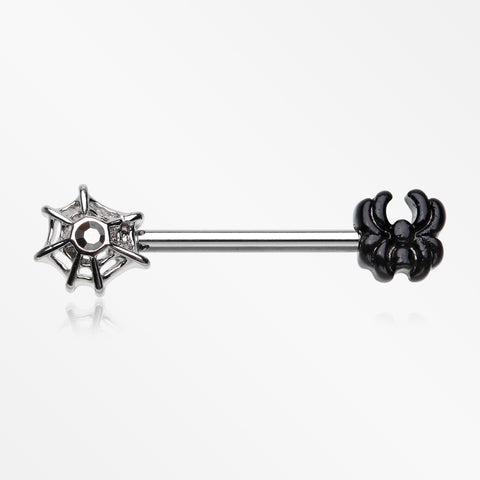 A Pair of Itsy Goth Spider and Web Nipple Barbell-Hematite