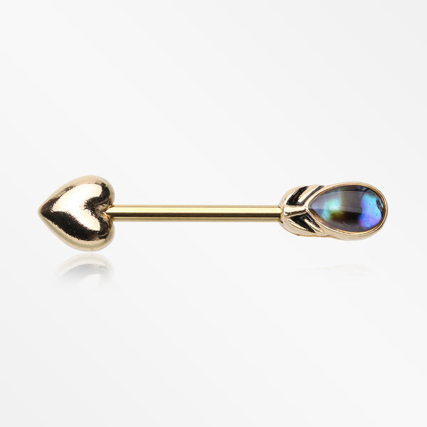 A Pair of Golden Abalone Feathered Arrow Sparkle Nipple Barbell