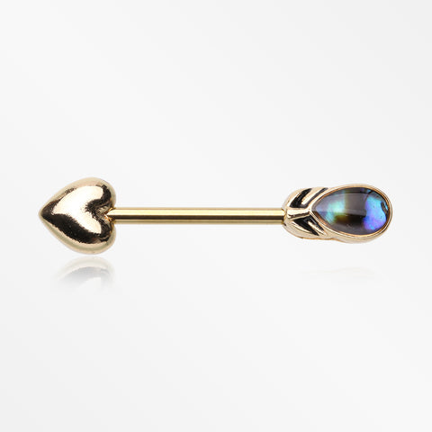 A Pair of Golden Abalone Feathered Arrow Sparkle Nipple Barbell