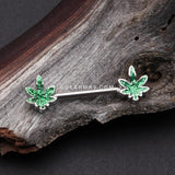 A Pair of Classic Glitter Sparkle Cannabis Nipple Barbell-Green