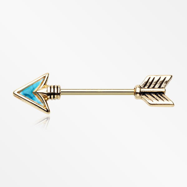 A Pair of Golden Vintage Arrow Turquoise Nipple Barbell-Turquoise