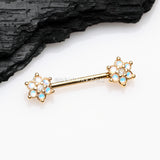 A Pair of Golden Moonstone Sparkle Spring Flower Nipple Barbell-Clear