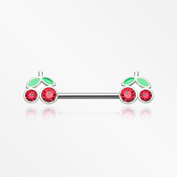 A Pair of Juicy Cute Cherry Sparkles Nipple Barbell-Red/Green