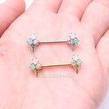 A Pair of Golden Adorable Mixed Flavor Ice Cream Cone Nipple Barbell-Clear/Rose Water Opal/Aqua