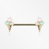 A Pair of Golden Adorable Mixed Flavor Ice Cream Cone Nipple Barbell-Clear/Rose Water Opal/Aqua