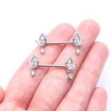 A Pair of Elegant Marquise Leaflet Dangle Sparkle Nipple Barbell-Clear Gem