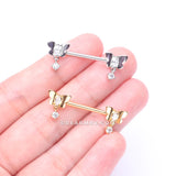 A Pair of Golden Butterfly Sparkle Dangle Sparkle Nipple Barbell-Clear Gem