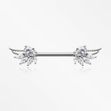 A Pair of Guardian Angelic Wing Sparkle Nipple Barbell-Clear Gem