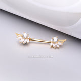 A Pair of Golden Guardian Angelic Wing Sparkle Nipple Barbell-Clear Gem
