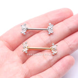 A Pair of Golden Sparkle Overload ZigZag Nipple Barbell-Clear Gem
