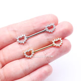 A Pair of Golden Brilliant Sparkle Hollow Heart Nipple Barbell-Clear Gem