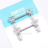 Detail View 3 of A Pair of Marquise Butterfly Duo Sparkle Dangle Nipple Barbell-Clear Gem