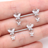 Detail View 2 of A Pair of Marquise Butterfly Duo Sparkle Dangle Nipple Barbell-Clear Gem