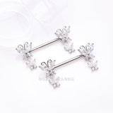 Detail View 1 of A Pair of Marquise Butterfly Duo Sparkle Dangle Nipple Barbell-Clear Gem
