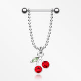 A Pair of Cherry Dangle Nipple Barbell Ring-Red