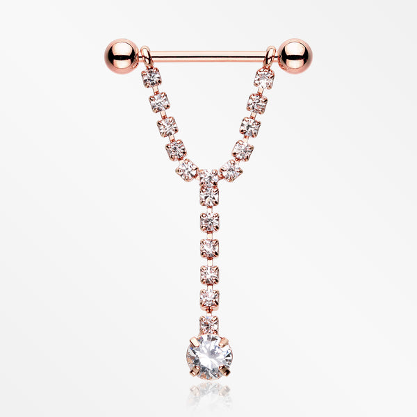 A Pair of Rose Gold Chandelier Gems Nipple Barbell Ring-Clear