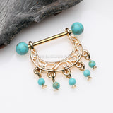 A Pair of Golden Royal Filigree Turquoise Dangle Nipple Shield-Turquoise