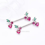 Detail View 1 of A Pair of Sparkle Cherry Heart Delight Nipple Barbell-Fuchsia/Green