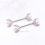 Detail View 1 of A Pair of Pearlescent Crescent Moon Sparkle Nipple Barbell-Clear Gem