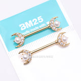 Detail View 3 of A Pair of Golden Pearlescent Crescent Moon Sparkle Nipple Barbell-Clear Gem