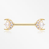A Pair of Golden Pearlescent Crescent Moon Sparkle Nipple Barbell-Clear Gem