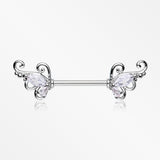 A Pair of Luscious Sparkle Butterfly Elegance Nipple Barbell-Clear Gem