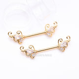 Detail View 1 of A Pair of Golden Luscious Sparkle Butterfly Elegance Nipple Barbell-Clear Gem