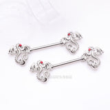 Detail View 1 of A Pair of Jeweled Eye Dragon Sparkle Nipple Barbell-Red