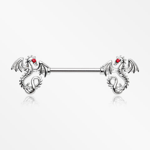 A Pair of Jeweled Eye Dragon Sparkle Nipple Barbell-Red