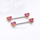 Detail View 1 of A Pair of Iridescent Heart Sparkle Nipple Barbell-Light Rainbow
