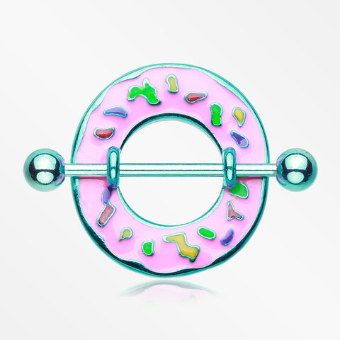 Pink Frosted Sprinkled Donut Nipple Shield Ring-Teal/Pink
