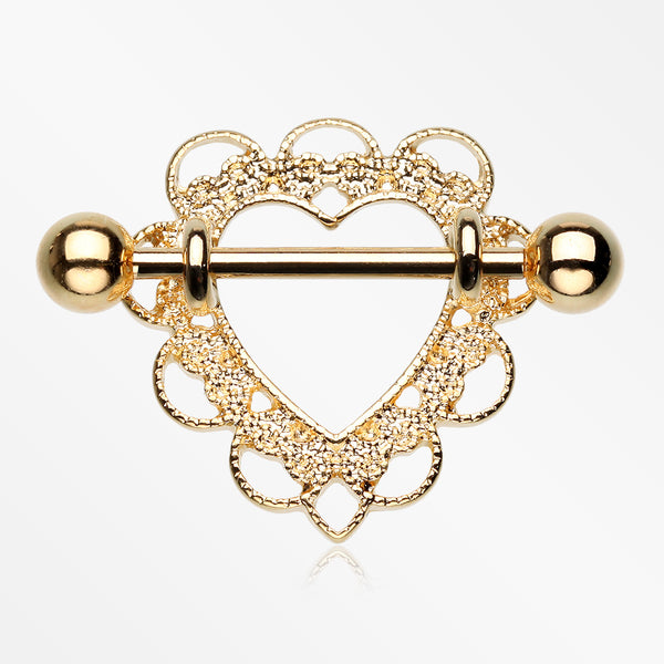 Golden Heart Filigree Nipple Shield Ring-Gold