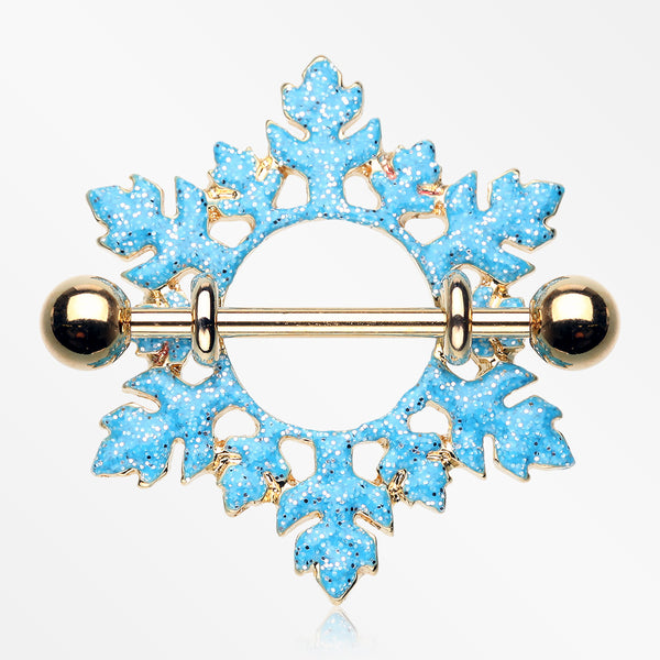 Golden Glam Snowflake Nipple Shield Ring-Aqua
