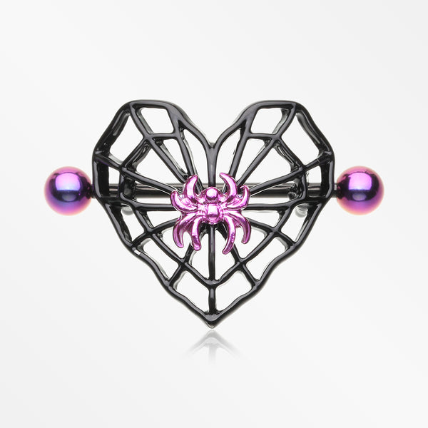 A Pair of Blackline Voodoo Heart Spiderweb Nipple Shield Ring-Black/Purple