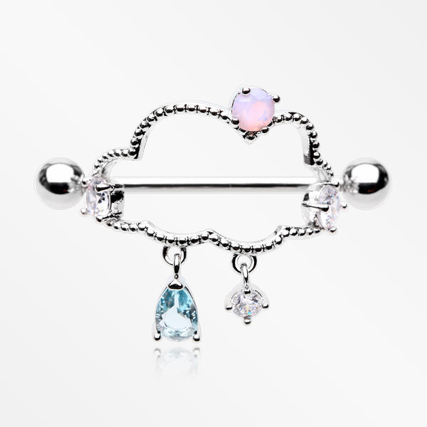 A Pair of Adorable Cloud Rainy Sparkles Dangle Nipple Shield-Clear/Rose Water Opal/Aqua